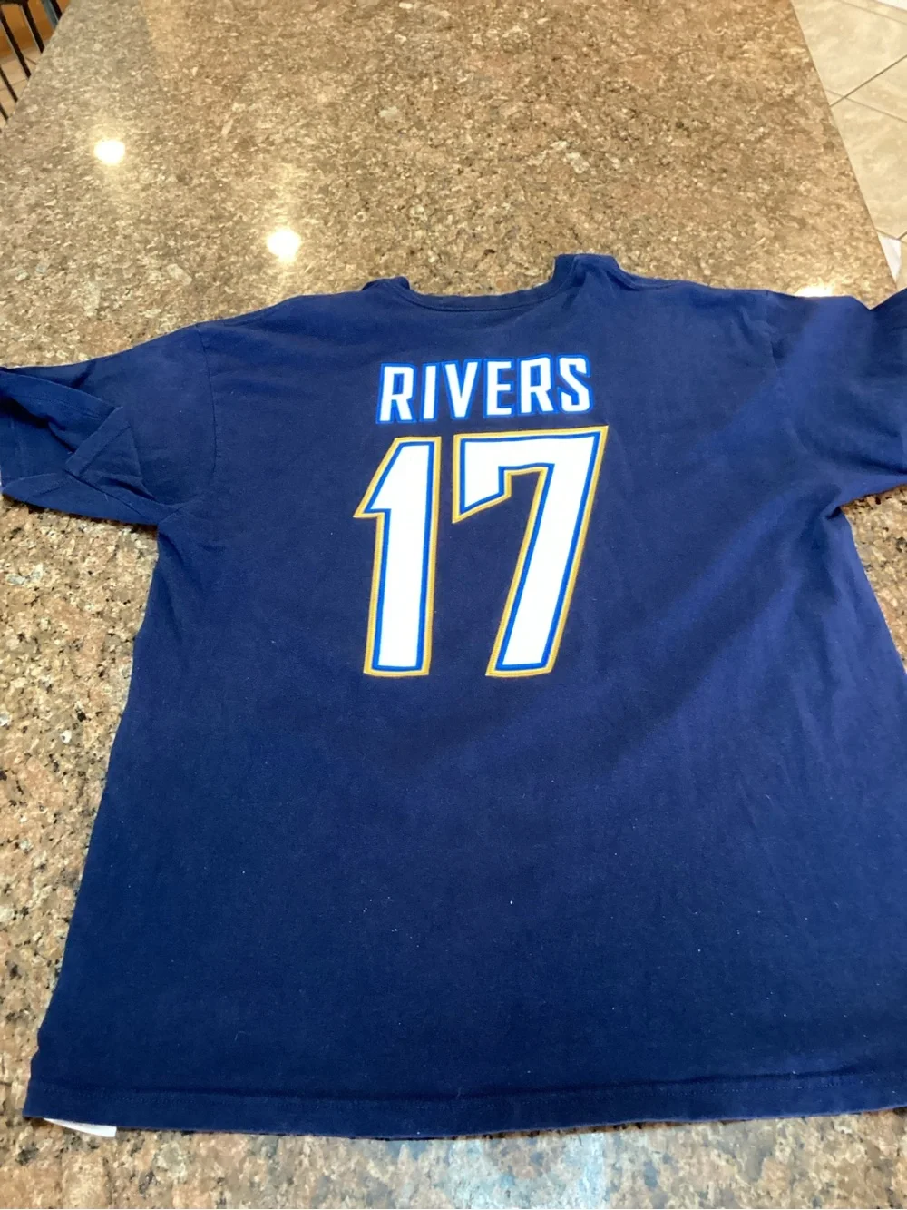 NFL San Diego Chargers , Navy with Yellow Bolt Logo, Rivers #17,  Official T-shi